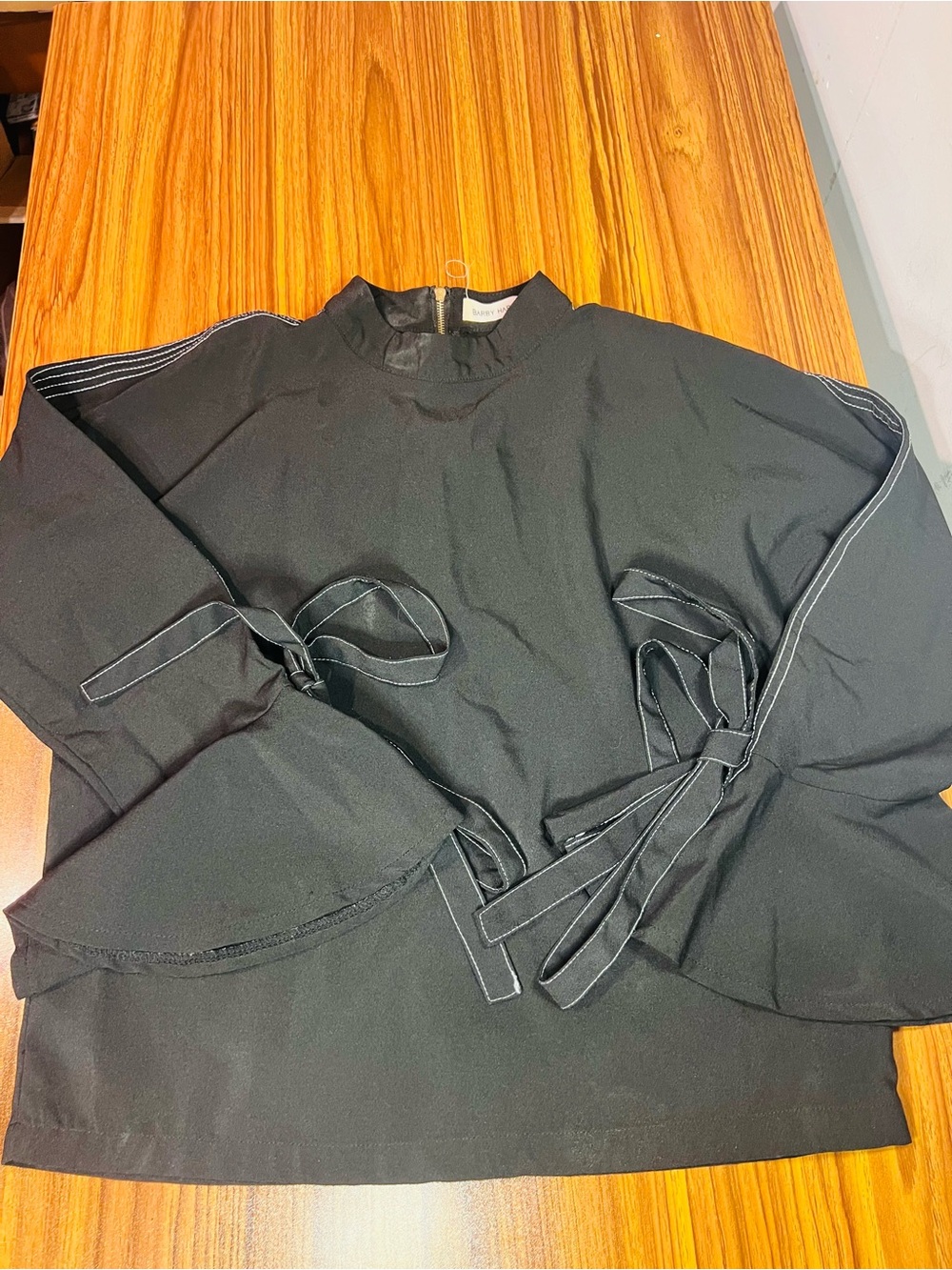 Black Tie-Sleeve Blouse